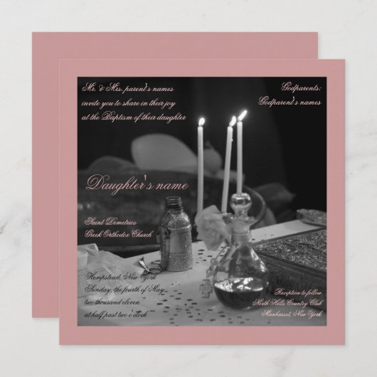 Invitation Vaftisi rose (Devant / Derrière)