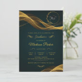 Invitation Vague brillante d'or sur la graduation verte (Debout devant)