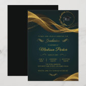 Invitation Vague brillante d'or sur la graduation verte (Devant / Derrière)