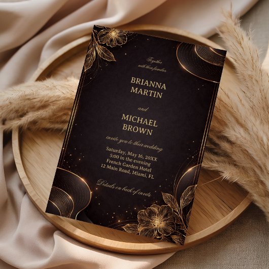 Invitation Vague de fleurs en or de luxe