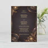 Invitation Vague de fleurs en or de luxe (Debout devant)