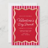 Invitation Vague Red Pink Stripe Saint Valentin Brunch (Devant)