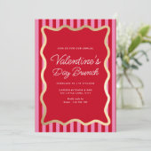 Invitation Vague Red Pink Stripe Saint Valentin Brunch (Debout devant)