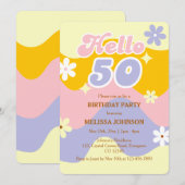 Invitation Vague Rétro Fleur Groovy Bon 50e Anniversaire (Devant / Derrière)