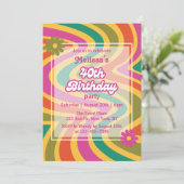 Invitation Vague rétro Super Fleur pourpre 40e anniversaire (Debout devant)