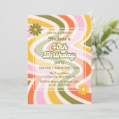 Invitation Vague rétro Super Fleur verte 40e anniversaire (Debout devant)