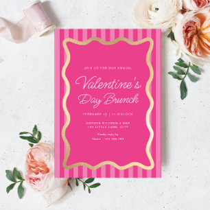Invitation Vague rose Hot Pink Stripe Saint Valentin Brunch