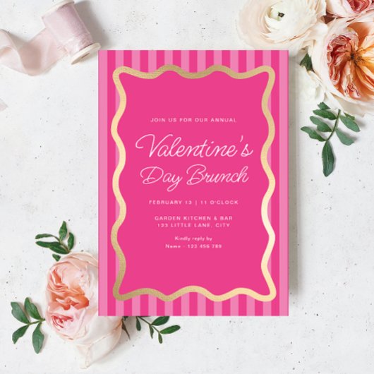 Invitation Vague rose Hot Pink Stripe Saint Valentin Brunch