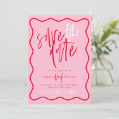 Invitation Vague Rouge Et Rose Enregistrer La Date (Debout devant)