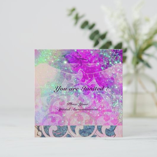 Invitation VAGUES ABSTRAITES Mariage Fête Bleu, Violet Rose (Debout devant)