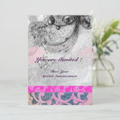 Invitation VAGUES ABSTRAITES ,Noir Blanc,Rose Fuchsia Mariage (Debout devant)