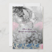 Invitation VAGUES ABSTRAITES ,Noir Blanc,Rose Fuchsia Mariage (Dos)