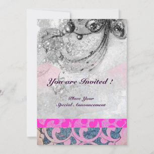 Invitation VAGUES ABSTRAITES ,Noir Blanc,Rose Fuchsia Mariage