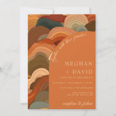 Invitation Vagues Abstraites rétro Mariage orange en terre cu (Devant)