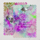 INVITATION VAGUES ABSTRAITES ROSE BLEU VIOLET COQUILLAGES, PA (Devant / Derrière)