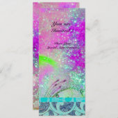 INVITATION VAGUES ABSTRAITES ROSE TURQUOISE BLEU EN PAILLETTE (Devant / Derrière)