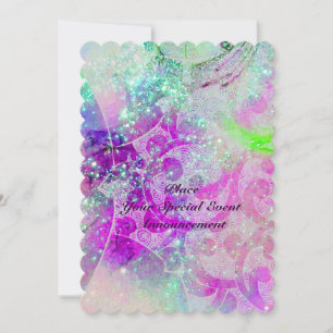 INVITATION VAGUES ABSTRAITES ROSE TURQUOISE BLEU VIOLET EN É
