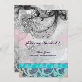 Invitation VAGUES ABSTRAITES Turquoise, Mariage Bleu Bleu Noi (Devant / Derrière)