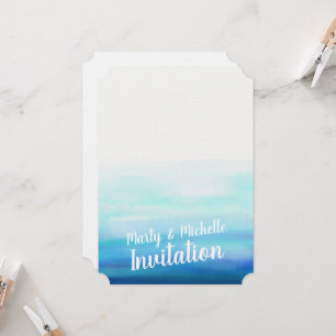 Invitation Vagues Aquarelle Romantique Bleue