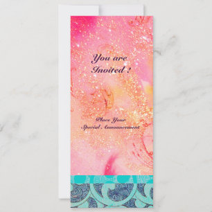Invitation VAGUES , bleu vert rose or scintillantes brillante