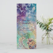 Invitation VAGUES , bleu violet vif or rose pailleté d'or (Debout devant)