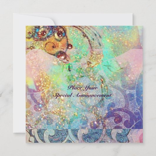 Invitation VAGUES , bleu violet vif vert rose or scintillant (Dos)