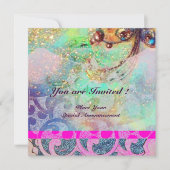 Invitation VAGUES , bleu violet vif vert rose or scintillant (Devant)