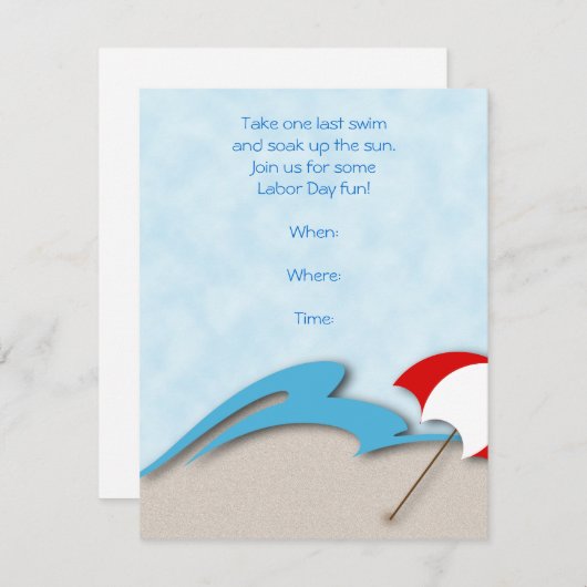 Invitation Vagues bleues, sable chaud et parapluie de plage (Devant / Derrière)