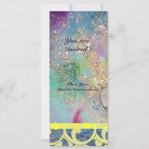 Invitation VAGUES, brillant jaune bleu rose or scintillants