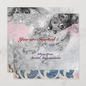 Invitation VAGUES, brillant noir et blanc rose (Devant / Derrière)