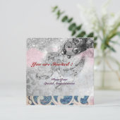 Invitation VAGUES, brillant noir et blanc rose (Debout devant)