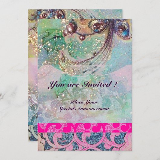 Invitation VAGUES, brillant rouge brun jaune bleu rose (Devant / Derrière)