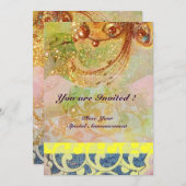 Invitation VAGUES, brillant rouge brun jaune bleu rose (Devant / Derrière)