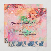 Invitation VAGUES, brillant rouge violet bleu rose or scintil (Devant / Derrière)