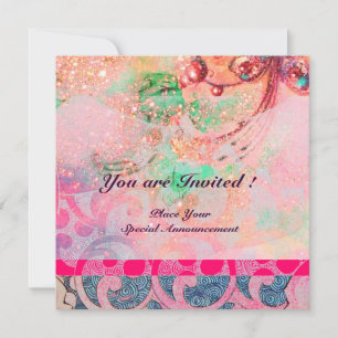 Invitation VAGUES, brillant violet bleu rose or scintille