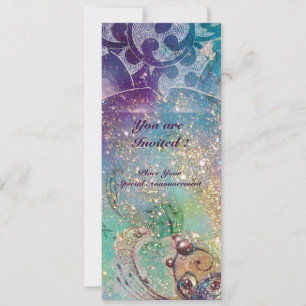 Invitation VAGUES, brillant violet bleu rose or scintille