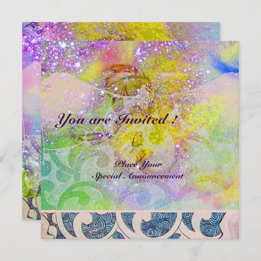 Invitation VAGUES, brillant violet vert bleu vert rose or (Devant / Derrière)