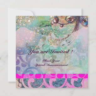 Invitation VAGUES , brillantes étincelles bleu violet rose or