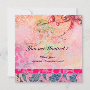 Invitation VAGUES , brillantes paillettes violettes bleues ro