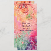 Invitation Vagues , brillantes rouge vert bleu rose or étin (Devant / Derrière)