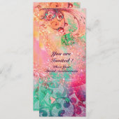 Invitation Vagues , brillantes rouge vert bleu rose or étin (Devant / Derrière)