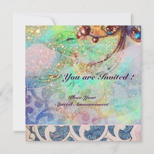 Invitation Vagues , brillantes rouges bleues vertes roses pai (Devant)