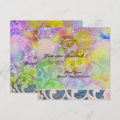 Invitation VAGUES , brillantes violet vert bleu rose or scint (Devant / Derrière)