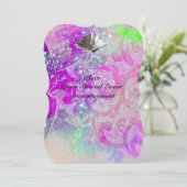 INVITATION VAGUES COQUILLES ROSE VIOLET ABSTRAITES ,RUBAN BLE (Debout devant)