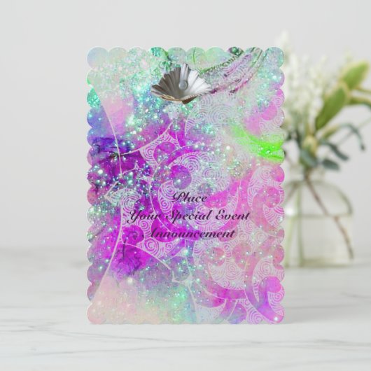 INVITATION VAGUES COQUILLES ROSES BLEU VIOLET ABSTRAITES,ÉTIN (Debout devant)