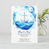 Invitation Vagues d'amour : Baby shower de garçons nautiques (Debout devant)