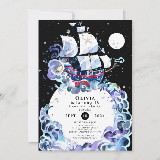 Invitation Vagues d'Anniversaire Pirate amusant (Devant)