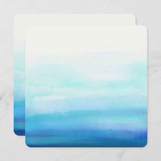 Invitation Vagues d'aquarelle minimale bleue (Devant / Derrière)