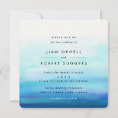 Invitation Vagues d'aquarelle minimale bleue (Dos)
