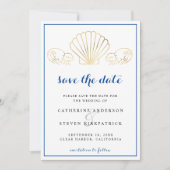 Invitation Vagues de coquillages dorés élégants pour mariage (Devant)